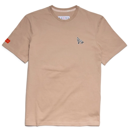 T-shirt męski Basic z wilkiem szarym - beżowy